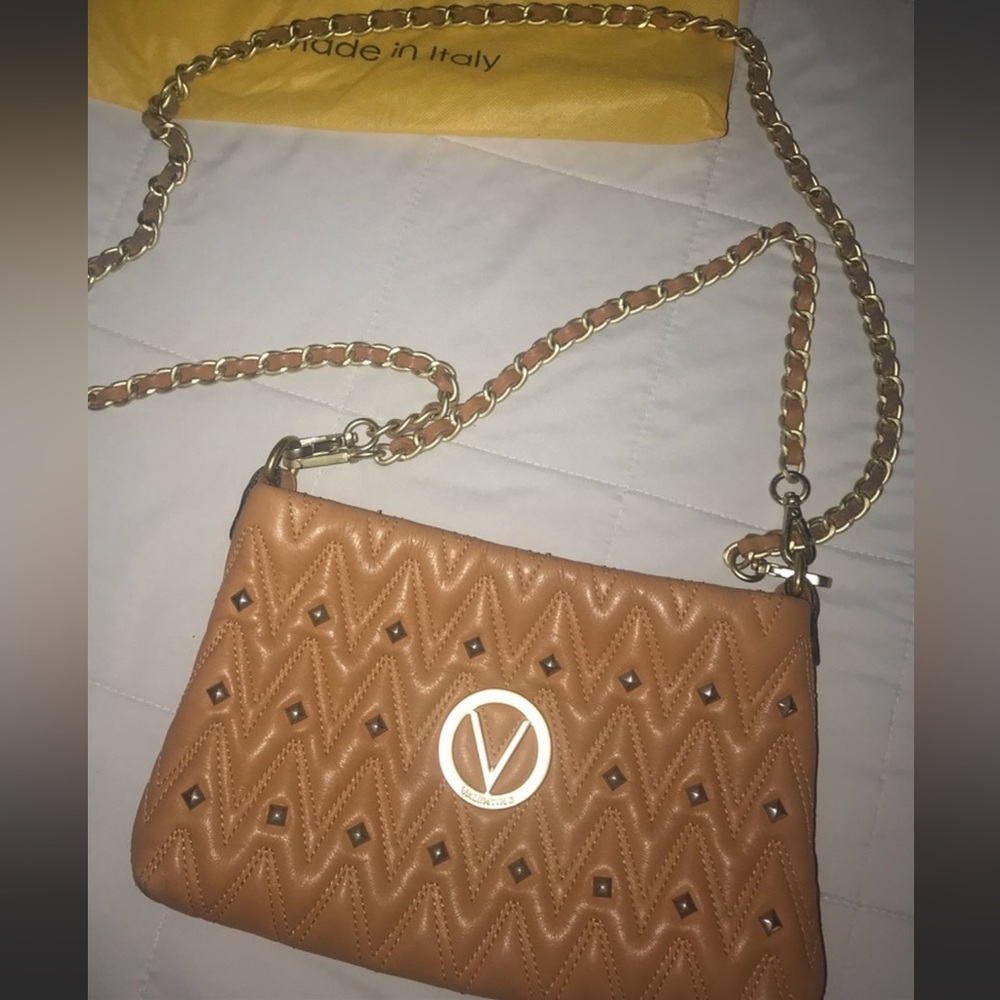 Valentino Cognac Brown leather crossbody chain bag